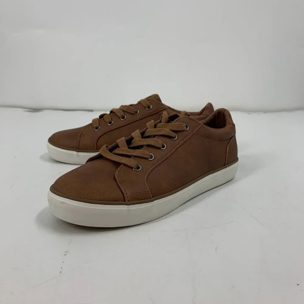 1901‎ Nordstrom Kids Faux Leather brown Lace-Up Casual Athleisure Sneakers 4M